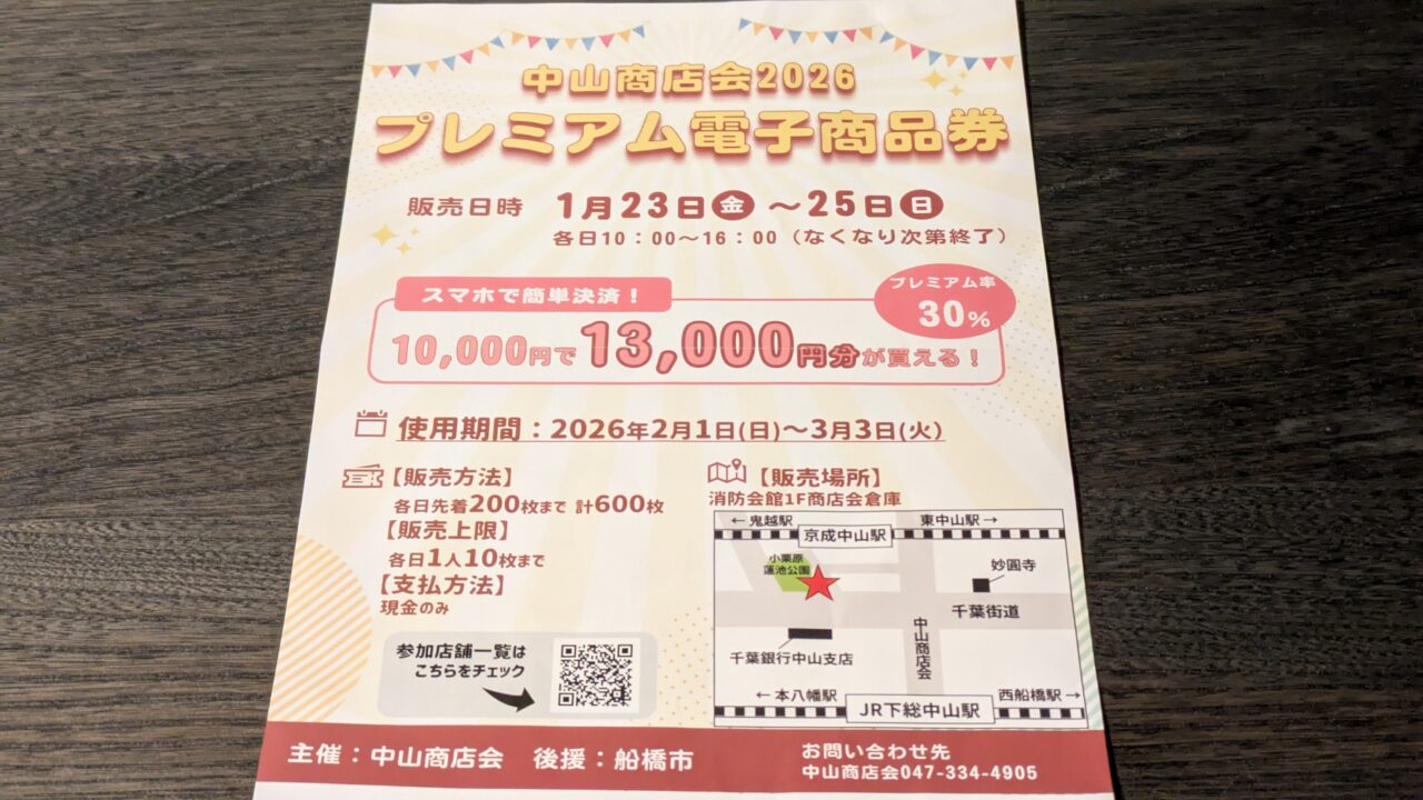 中山商店会2026プレミアム電子商品券