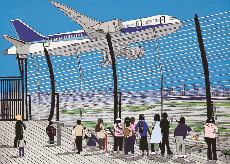 早田龍輝「展望デッキの空を飛ぶ」65×91cm