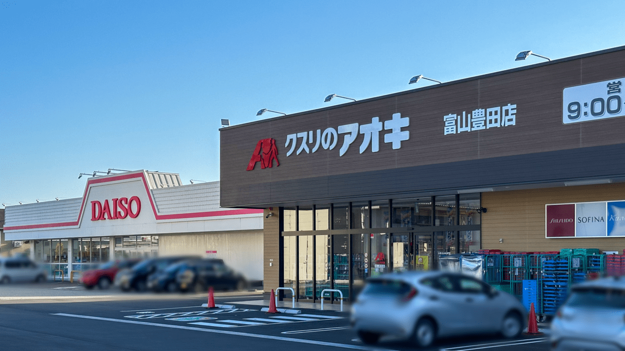 クスリのアオキ富山豊田店と隣のダイソー