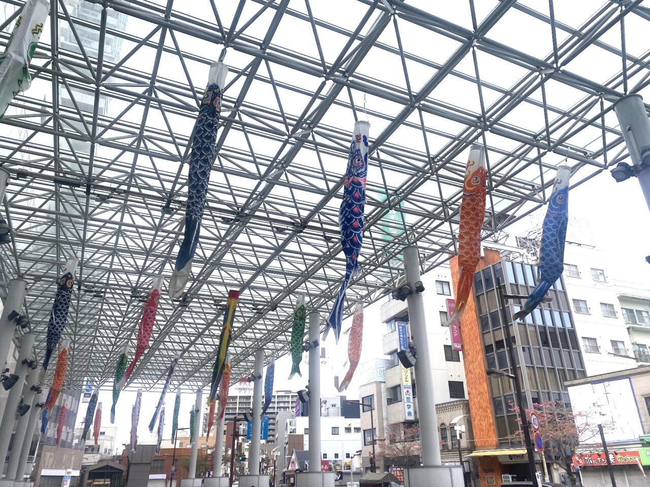 土浦の鯉のぼり（駅前の大屋根広場）