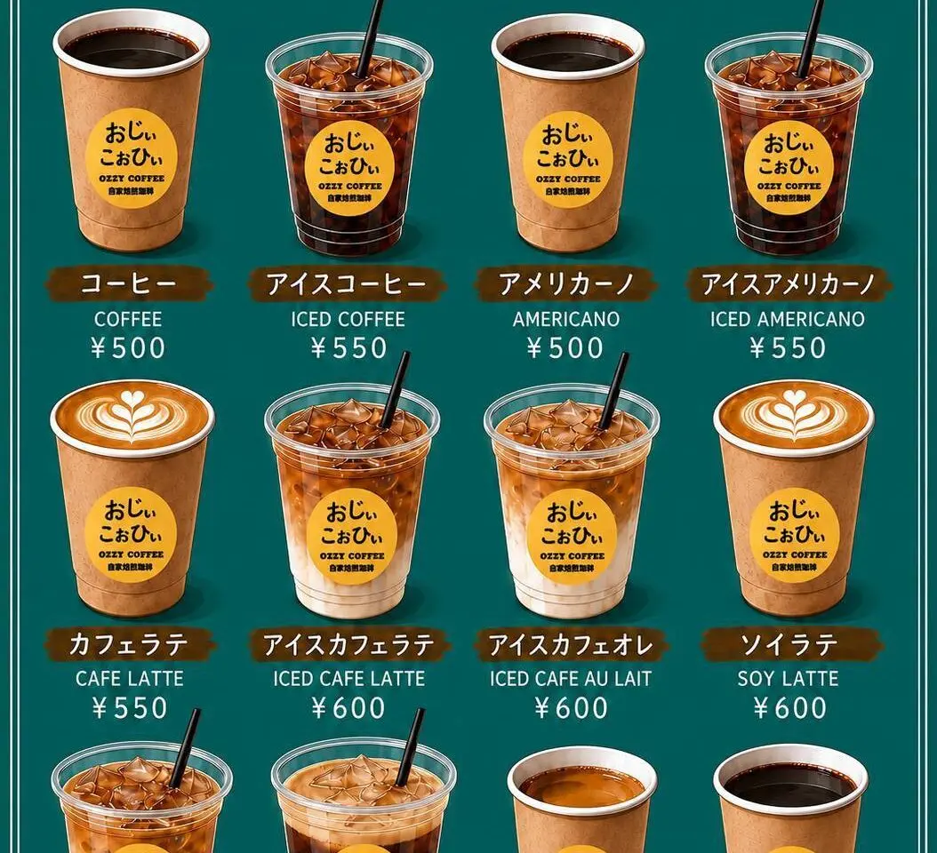 「Ozzy coffee（おじぃこぉひぃ）」メニュー。画像提供：「関係者」様