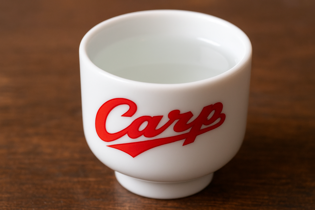 赤いカープロゴが入ったお猪口のイメージ