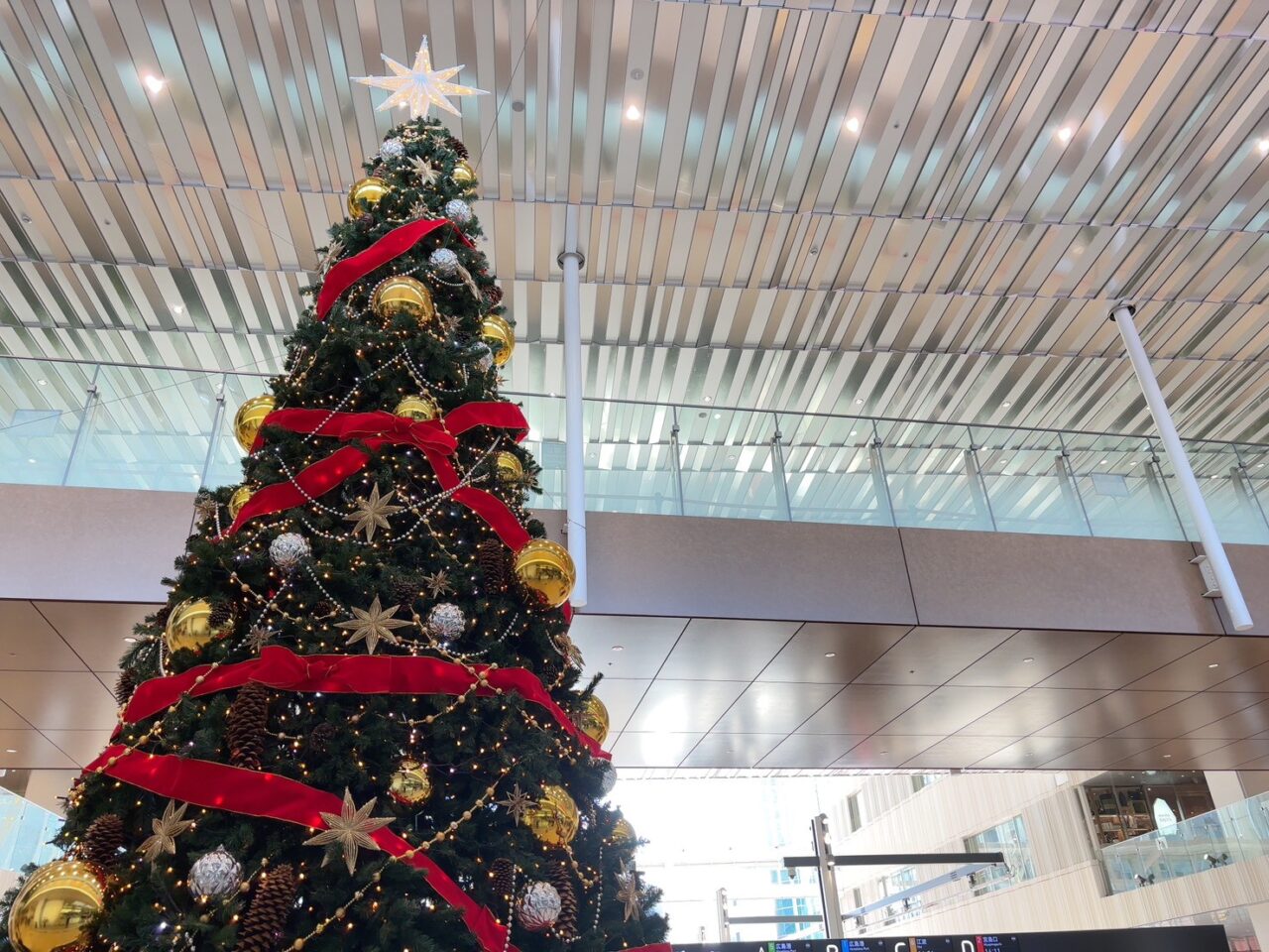 広島駅路面電車乗り場前広場に設置されたクリスマスツリーの全景