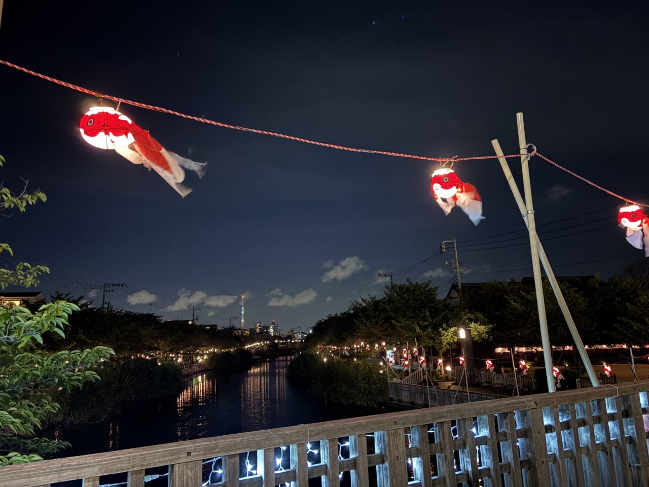 新川さくら館で夏祭り縁日と金魚イルミネーション