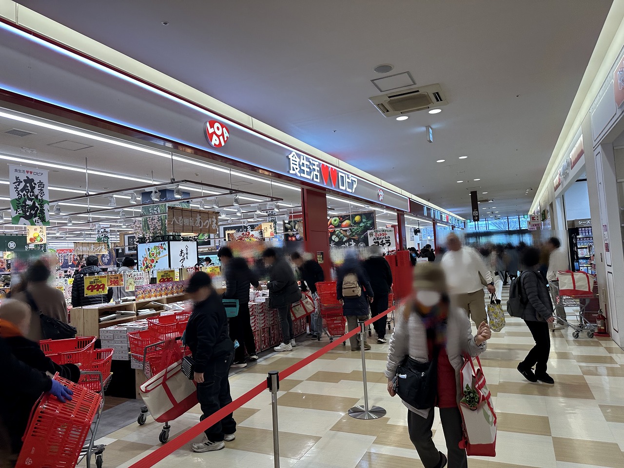 広々とした店内!かつてのイートインスペースまで広がる売り場 ロピア フルメールHAT神戸店は、かなり広い面積を使っています。 以前「スタジオアリス HAT神戸店」があった辺りが入り口になっていて、かつて「最上」などのイートインスペースがあった場所が出口という、大型レイアウトです!